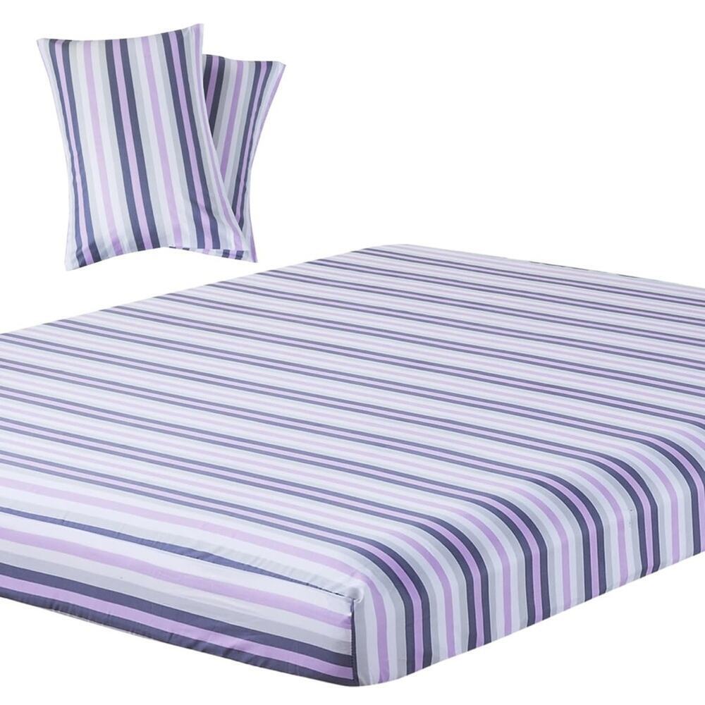 Soft Striped Fitted Sheets Set, Breathable, Deep Pocket, Modern 3-Piece King